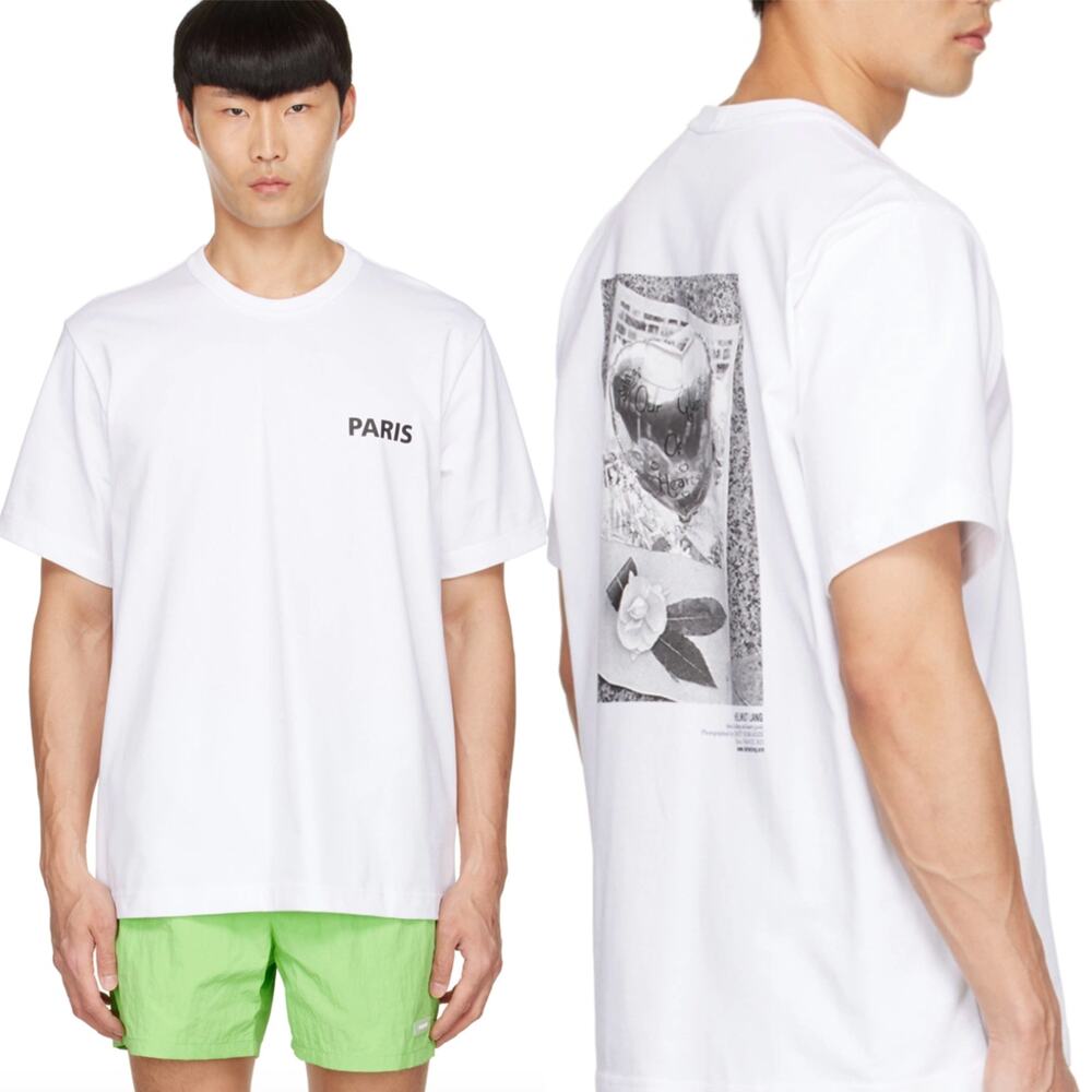 NEW‎ Helmut Lang Men's White Paris Graphic T-Shirt Postcard Size XXL 100% Cotton